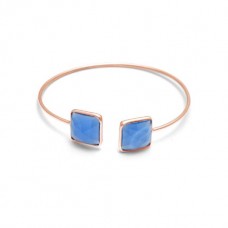 Blue Chalcedony Square Gemstone Bezel Bracelet 
